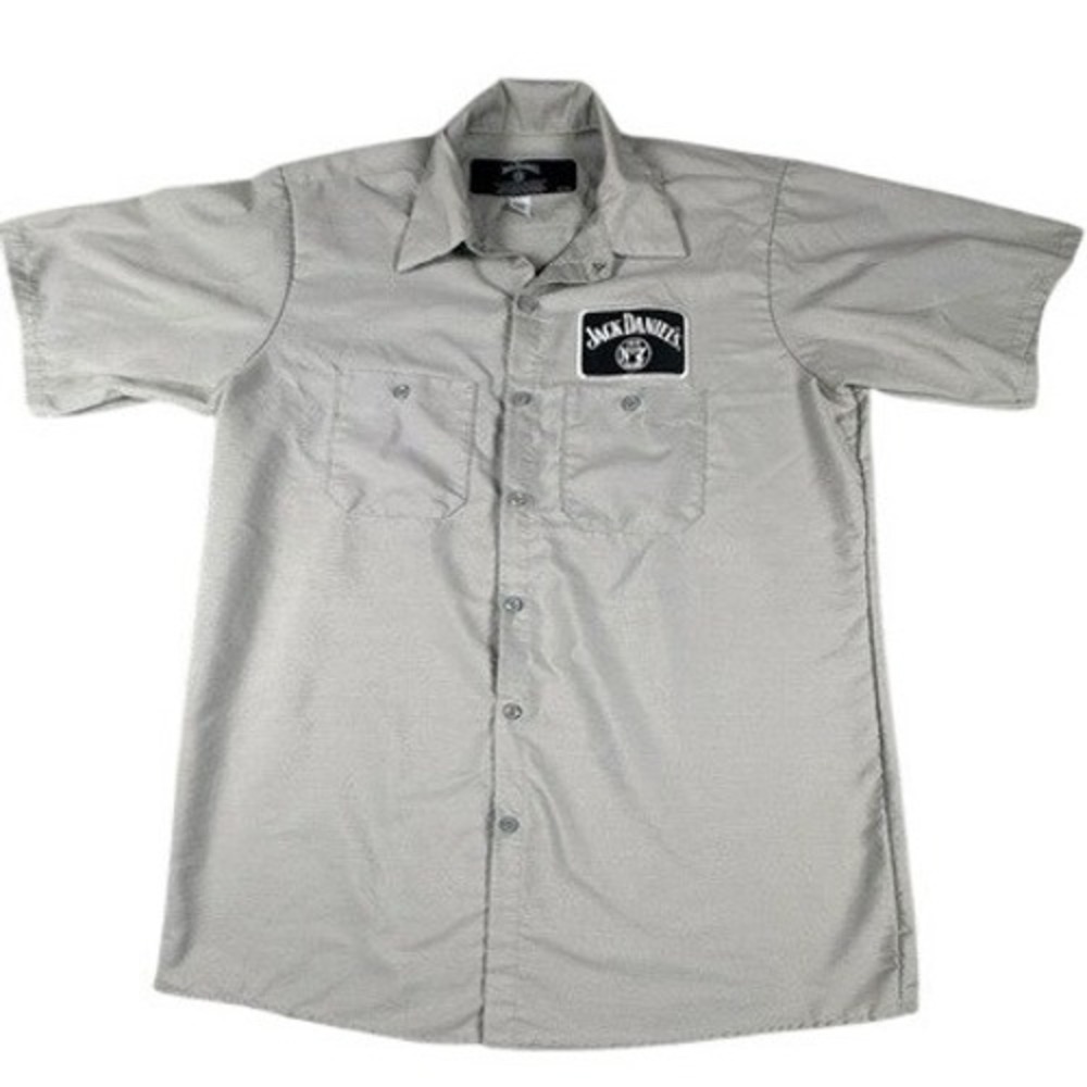 Jack Daniel's Work Shirt Mens Large Grey Short Sleeve Old No 7 Logo Patch Button
